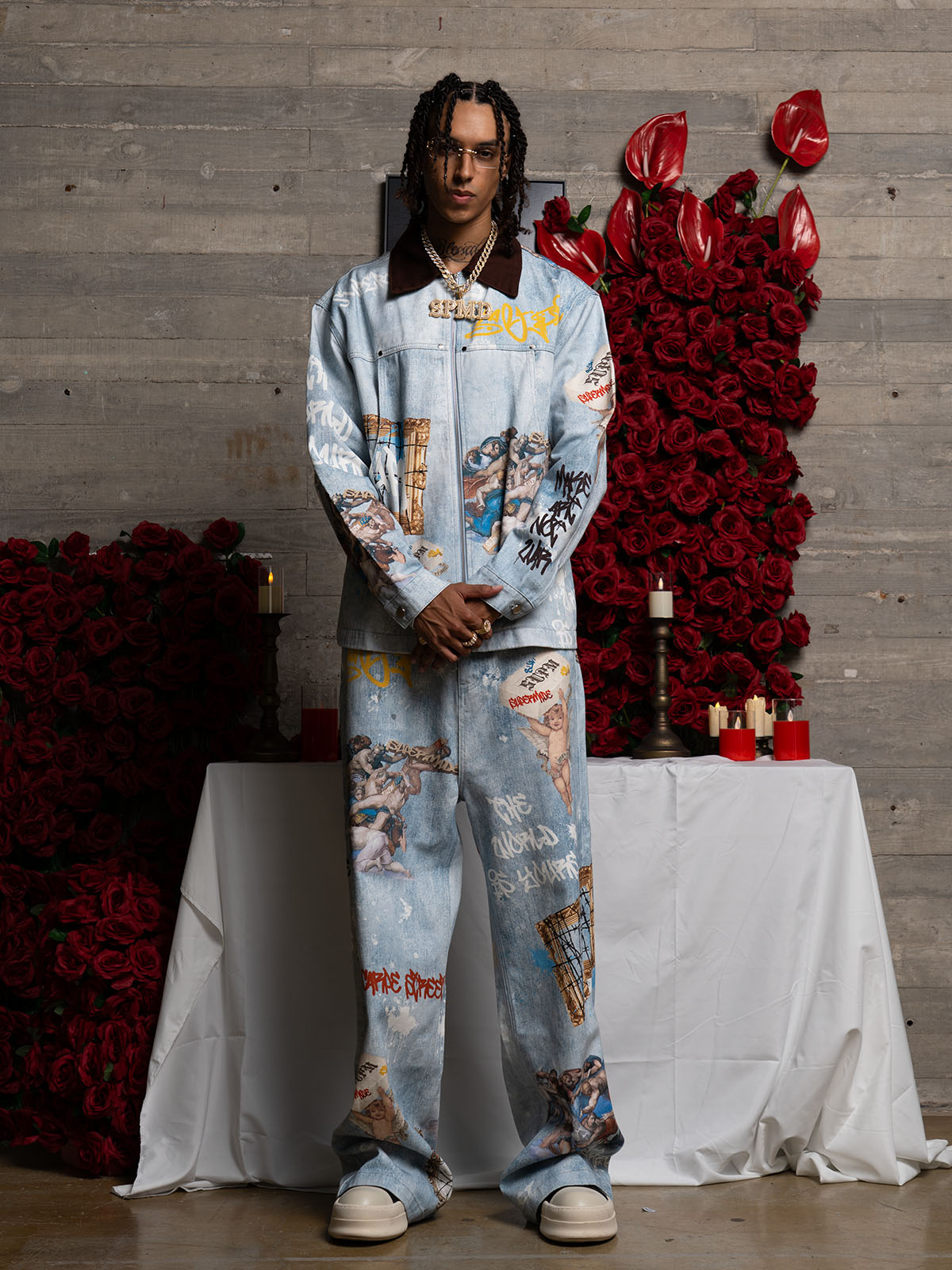 Retro Artistic Graffiti Angelic Prints Baggy Jeans - 2574; Blue / S, Blue / M, Blue / L, Blue / XL, Blue / 2XL, Blue / 3XL