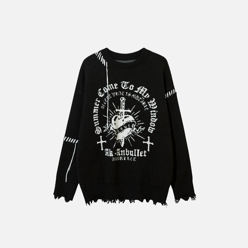 Vintage Ripped Cross Knitted Sweater