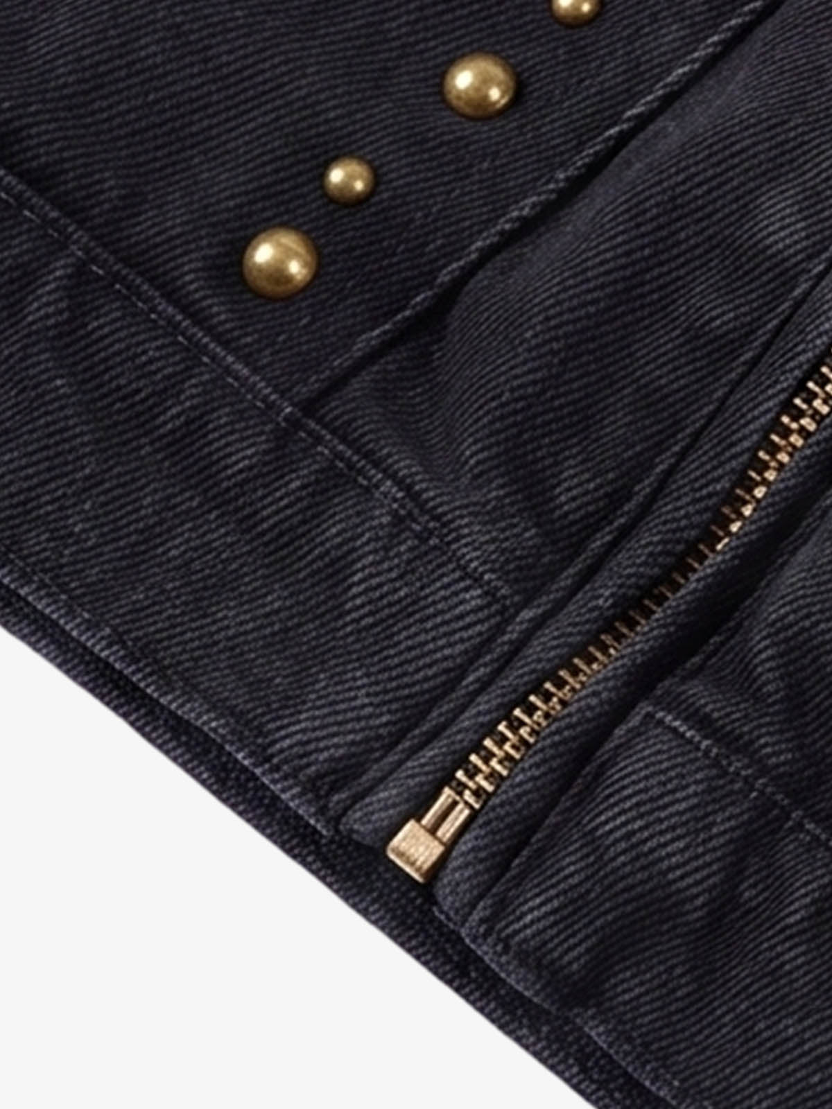 Distressed Studded Boxy Fit Denim Jacket; Black / M, Black / L, Black / XL, Black / 2XL