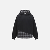 Fashionable Irregular Plaid Patchwork Ripped Hoodie