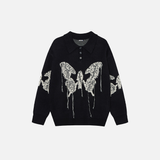 Women Butterfly Print Cozy Loose Knit Sweater
