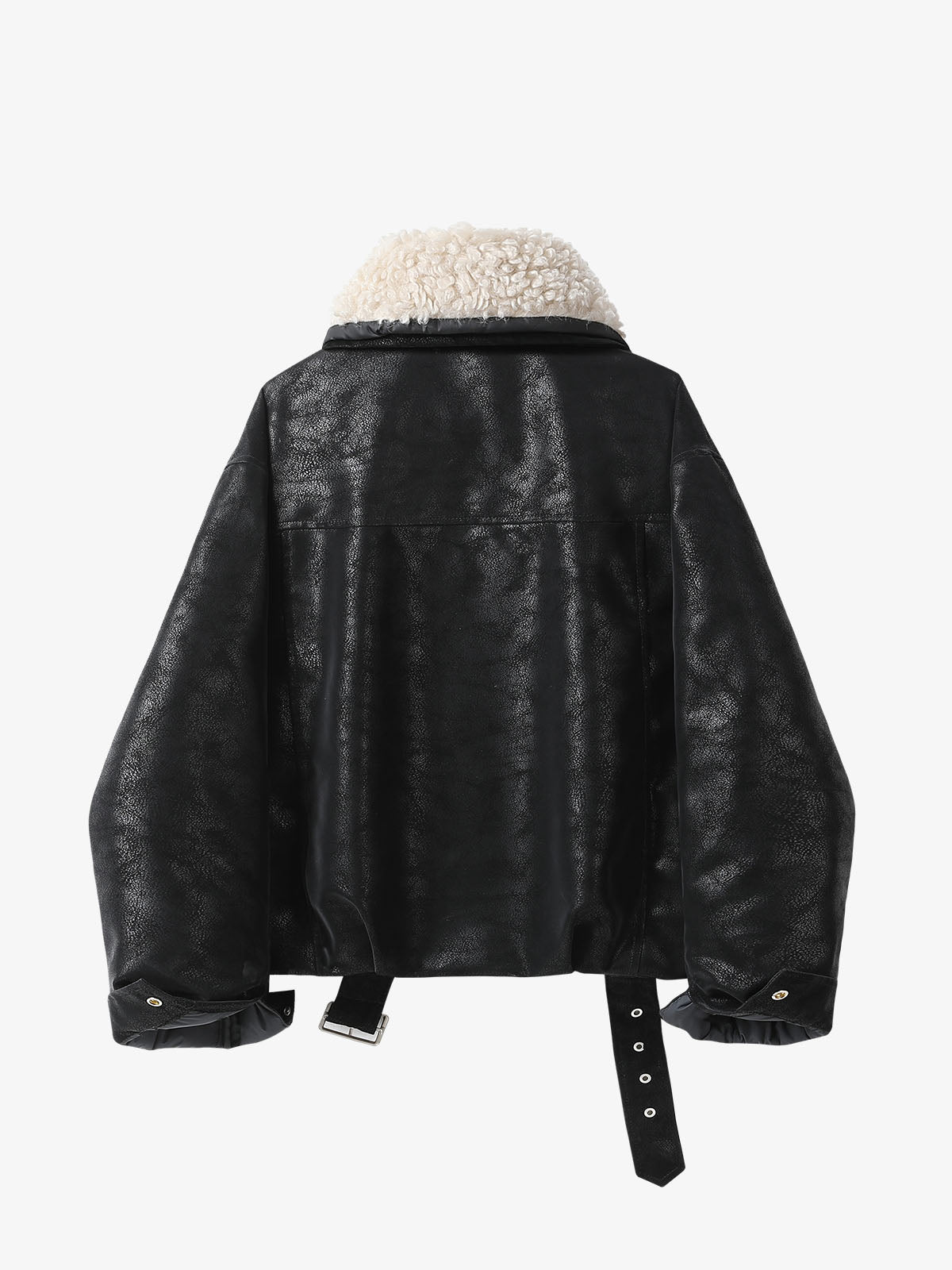 Faux Shearling PU Leather Padded Jacket; Black / M, Black / L, Black / XL, Black / 2XL