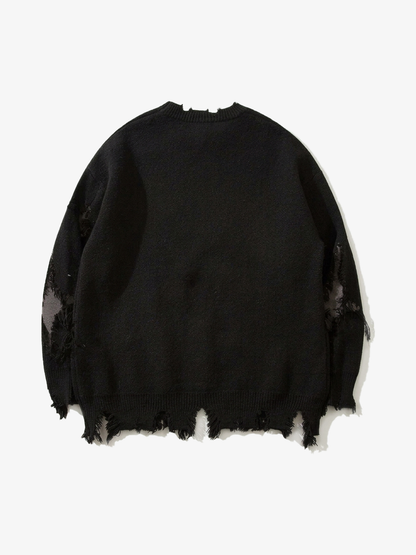 Distressed Skull Jacquard Sweater; Black / S, Black / M, Black / L, Black / XL, Black / 2XL
