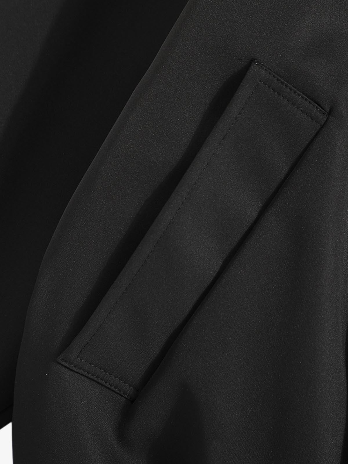 Faux-Fur Collar Zip Bomber Coat; Black / M, Black / L, Black / XL