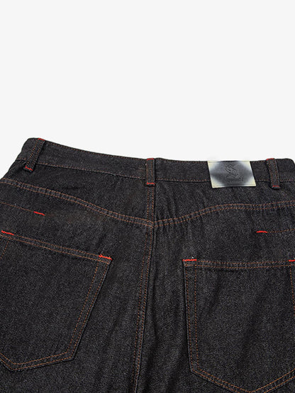 Airplane Buckle Curved Jeans; Black / S, Black / M, Black / L, Black / XL, Black / 2XL