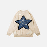 Y2K Ripped Star Print Loose Sweater