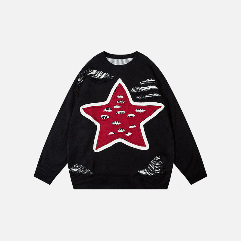 Y2K Ripped Star Print Loose Sweater