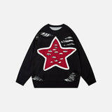 Y2K Ripped Star Print Loose Sweater