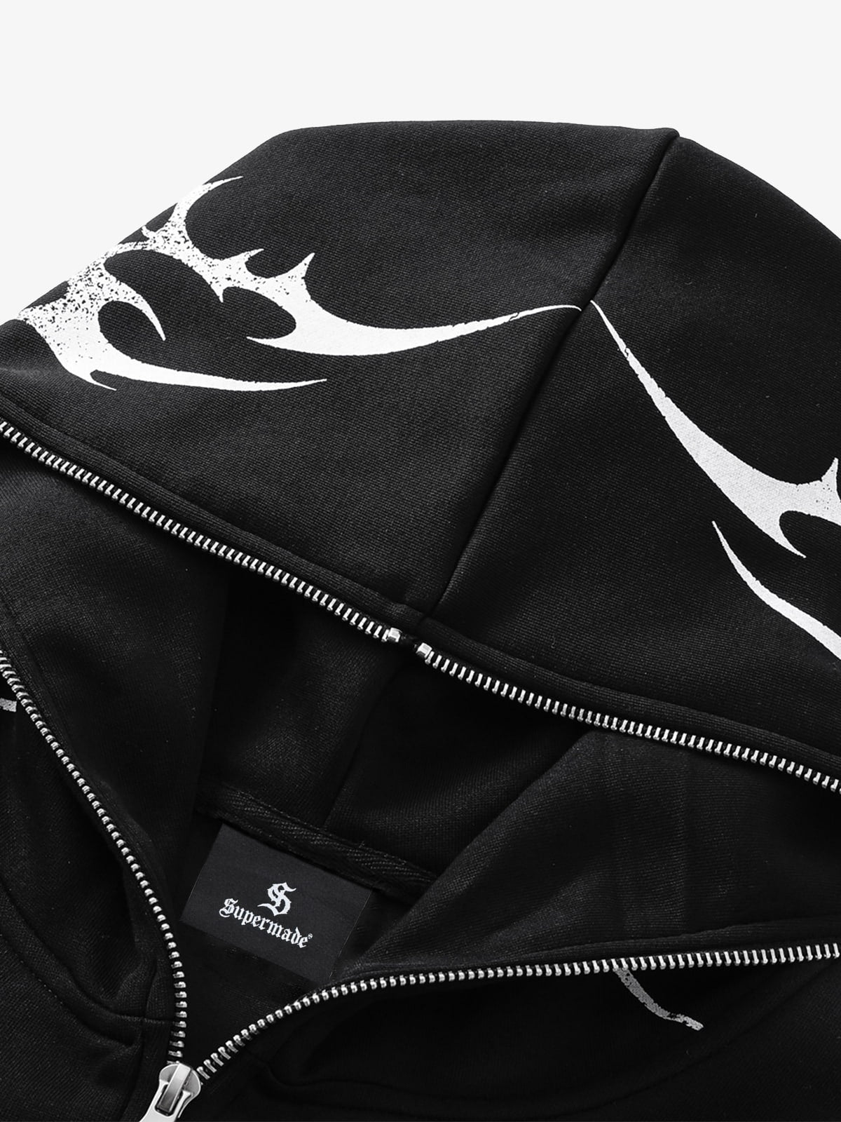 High Street Script Letter Print Zip-up Hoodie Jacket; Black / S, Black / M, Black / L, Black / XL