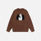 Embroidered Cute Puppy Round Neck Sweater