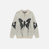 Women Butterfly Print Cozy Loose Knit Sweater