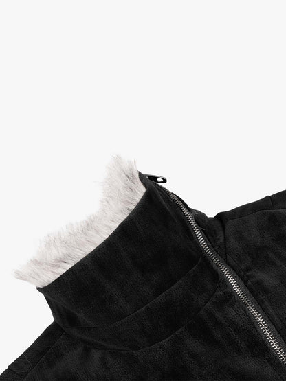 Oversized Faux-Fur Collar Distressed Bomber Coat