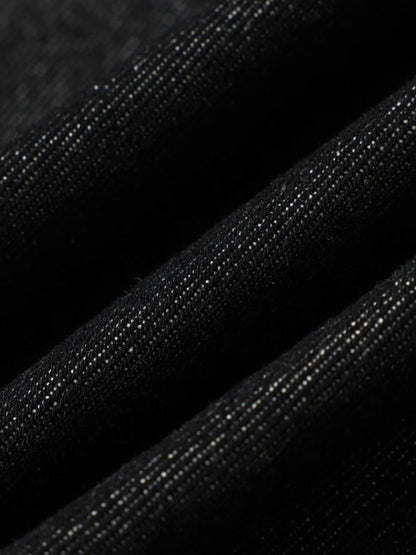 Stand Collar Clasp Detail Denim Jacket; Black / S
