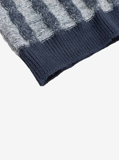 Striped Knit Sweater; Blue / M, Blue / L, Blue / XL, Blue / 2XL