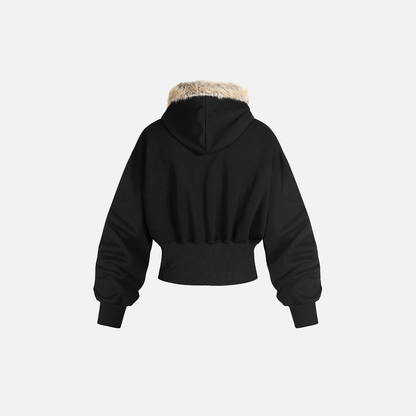 Stylish Oversized Zip-Up Furr Hooded Sweatshirt