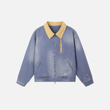 Retro Loose Color Block Cargo Ripped Denim Jacket