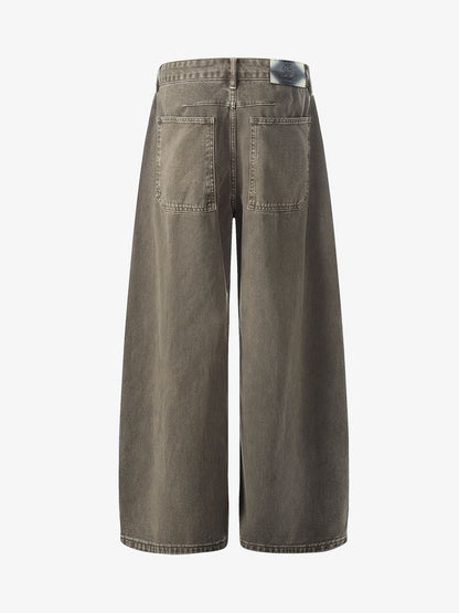 Multi-Button Pleated Curved-Leg Jeans; Gray / S, Gray / M, Gray / L, Gray / XL, Gray / 2XL