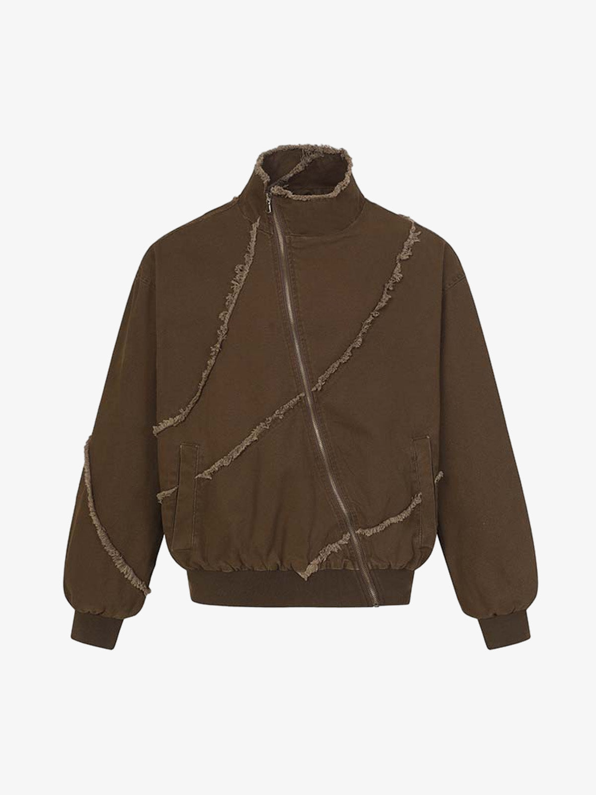 Deconstructed Patchwork Frayed Washed Jacket; Coffee / S, Coffee / M, Coffee / L, Coffee / XL