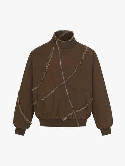 Deconstructed Patchwork Frayed Washed Jacket; Coffee / S, Coffee / M, Coffee / L, Coffee / XL