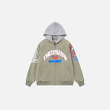 Embroidery Distressed Baseball Windbreaker Jacket