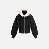 Plush Short Outerwear with Beaded Hooded Sweatshirt