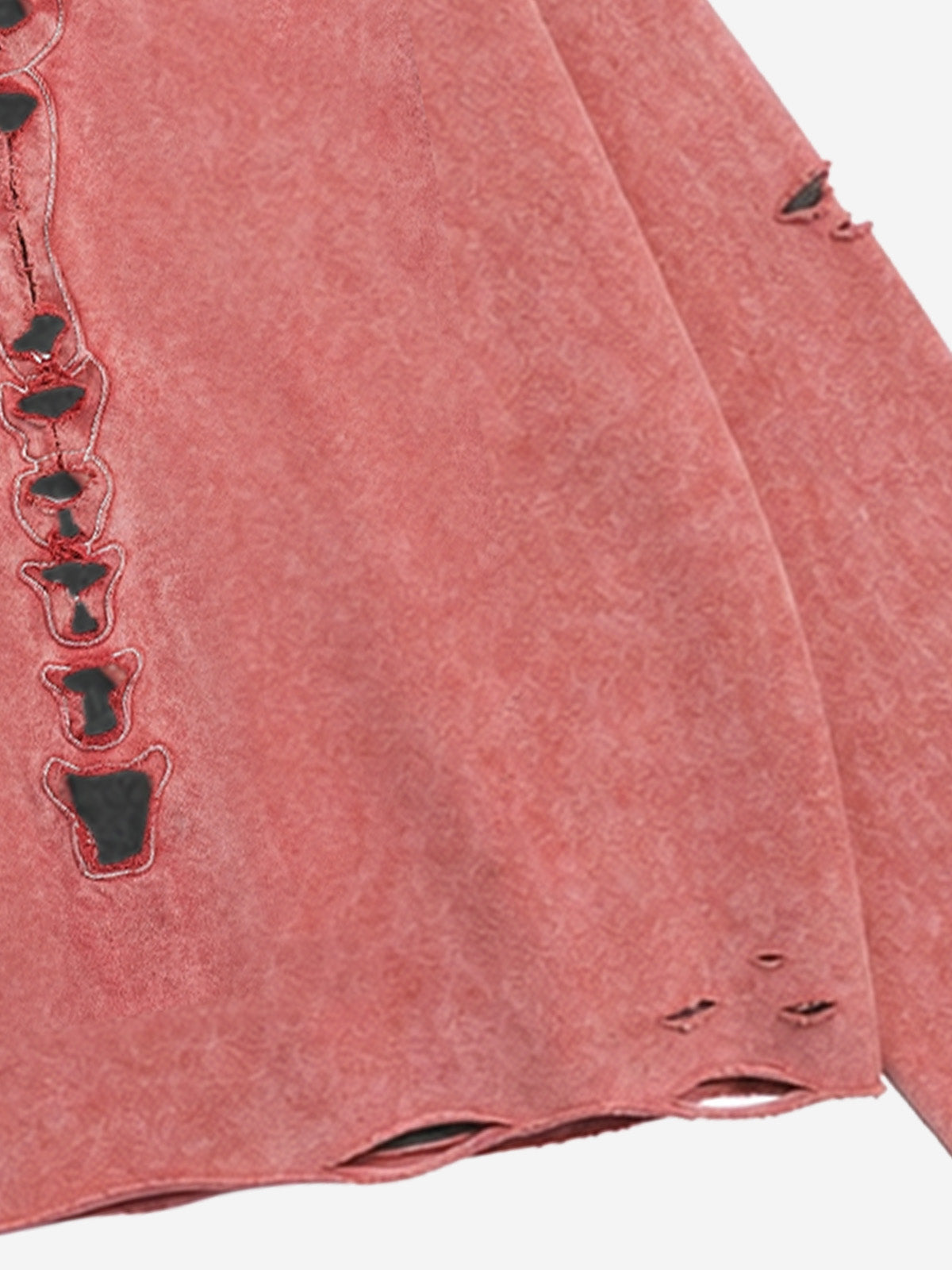 Skull Patchwork Distressed Washed Cropped Hoodie; Washed Red / S, Washed Red / M, Washed Red / L, Washed Red / XL, Washed Red / 2XL