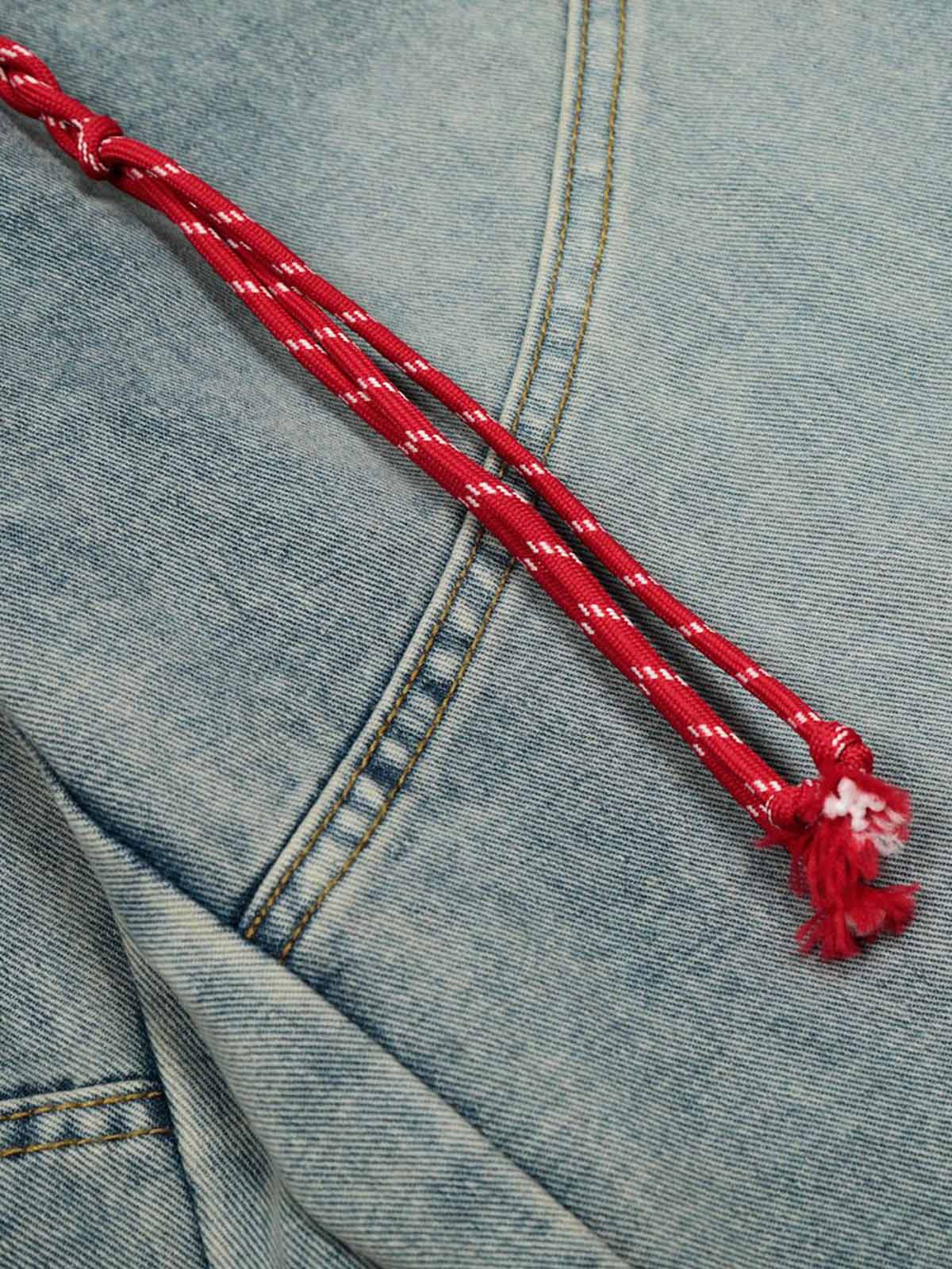 Denim Retro Belt Detail With Patchwork Barrel Jeans - 2490; Blue / S, Blue / M, Blue / L, Blue / XL, Blue / 2XL, Blue / 3XL