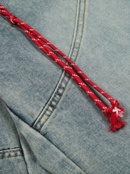 Denim Retro Belt Detail With Patchwork Barrel Jeans - 2490; Blue / S, Blue / M, Blue / L, Blue / XL, Blue / 2XL, Blue / 3XL