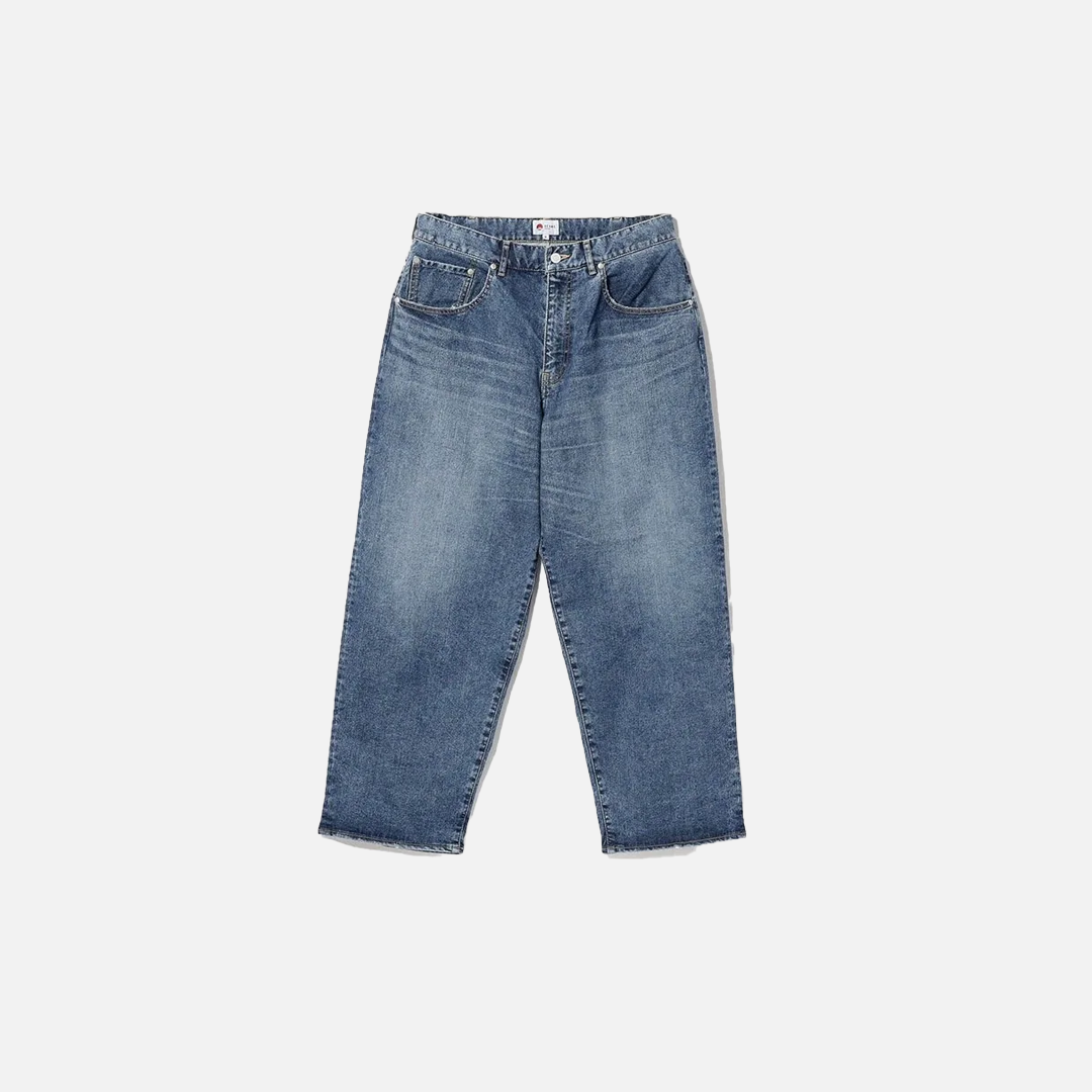 Retro Washed Red Drawstring Tapered Denim