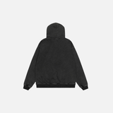 Y2K Chain Print Faux Fur Hooded Washed Sweatshirt
