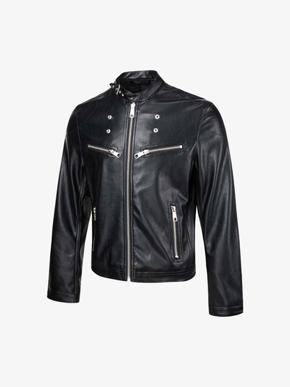 Multi-Zip Faux Leather Biker Jacket