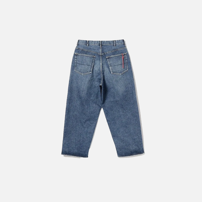 Retro Washed Red Drawstring Tapered Denim