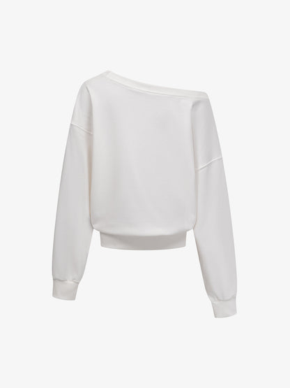 Flag Print Off-Shoulder Sweatshirt; White / S, White / M, White / L