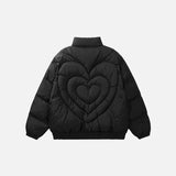 Pleated Heart Stand Collar Puffer Jacket