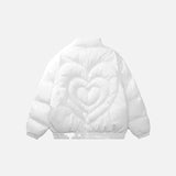 Pleated Heart Stand Collar Puffer Jacket
