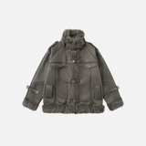 Winter Multi Pocket Thick High Neck Leather Jacket