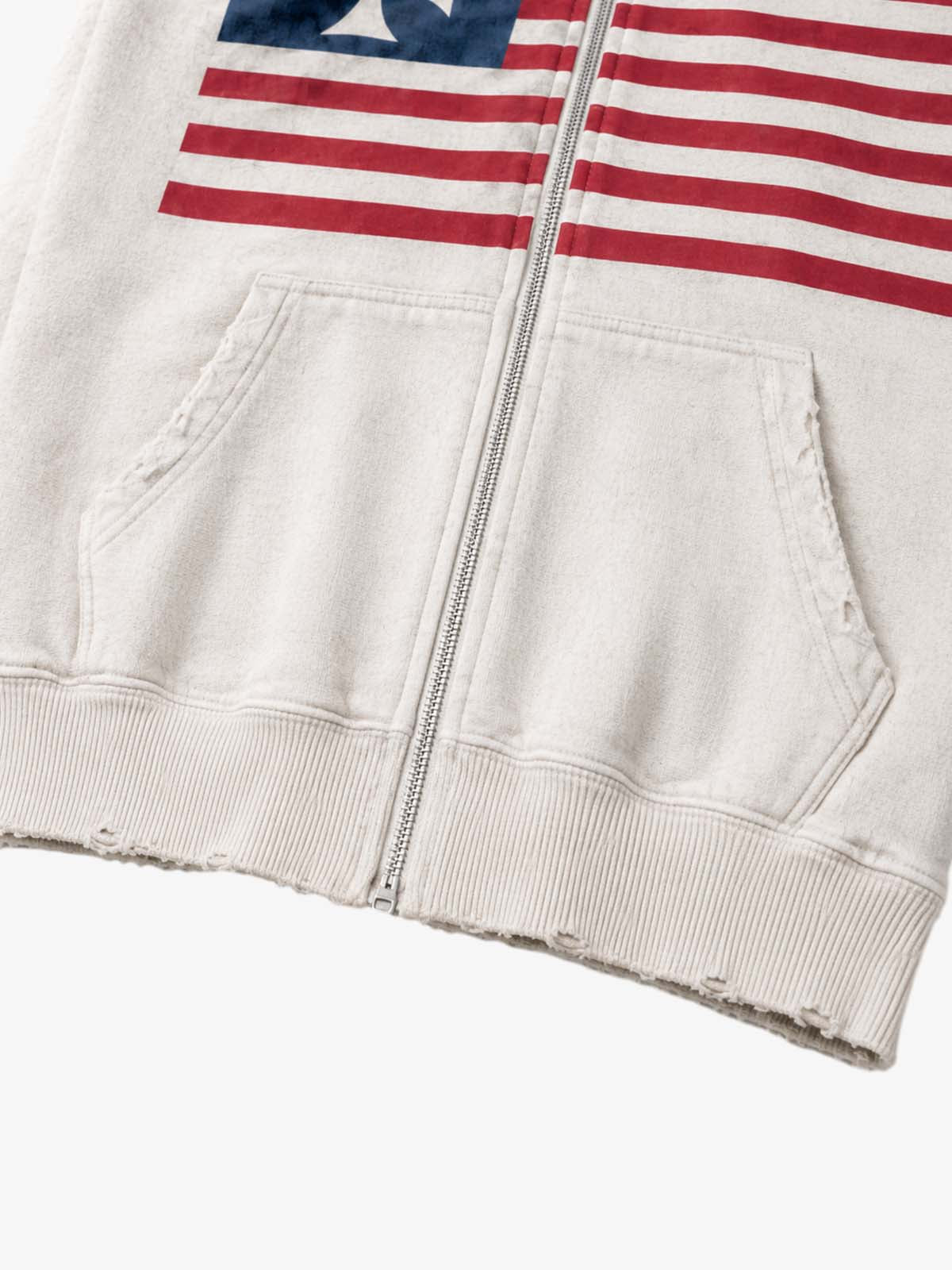 Cropped Flag Zip Hoodie; Terry Wash White / M, Terry Wash White / L, Terry Wash White / XL, Terry Wash White / 2XL