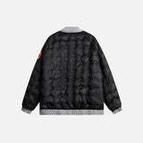 back view of the black Vintage Parkas Bomber Varsity Jacket in a gray background