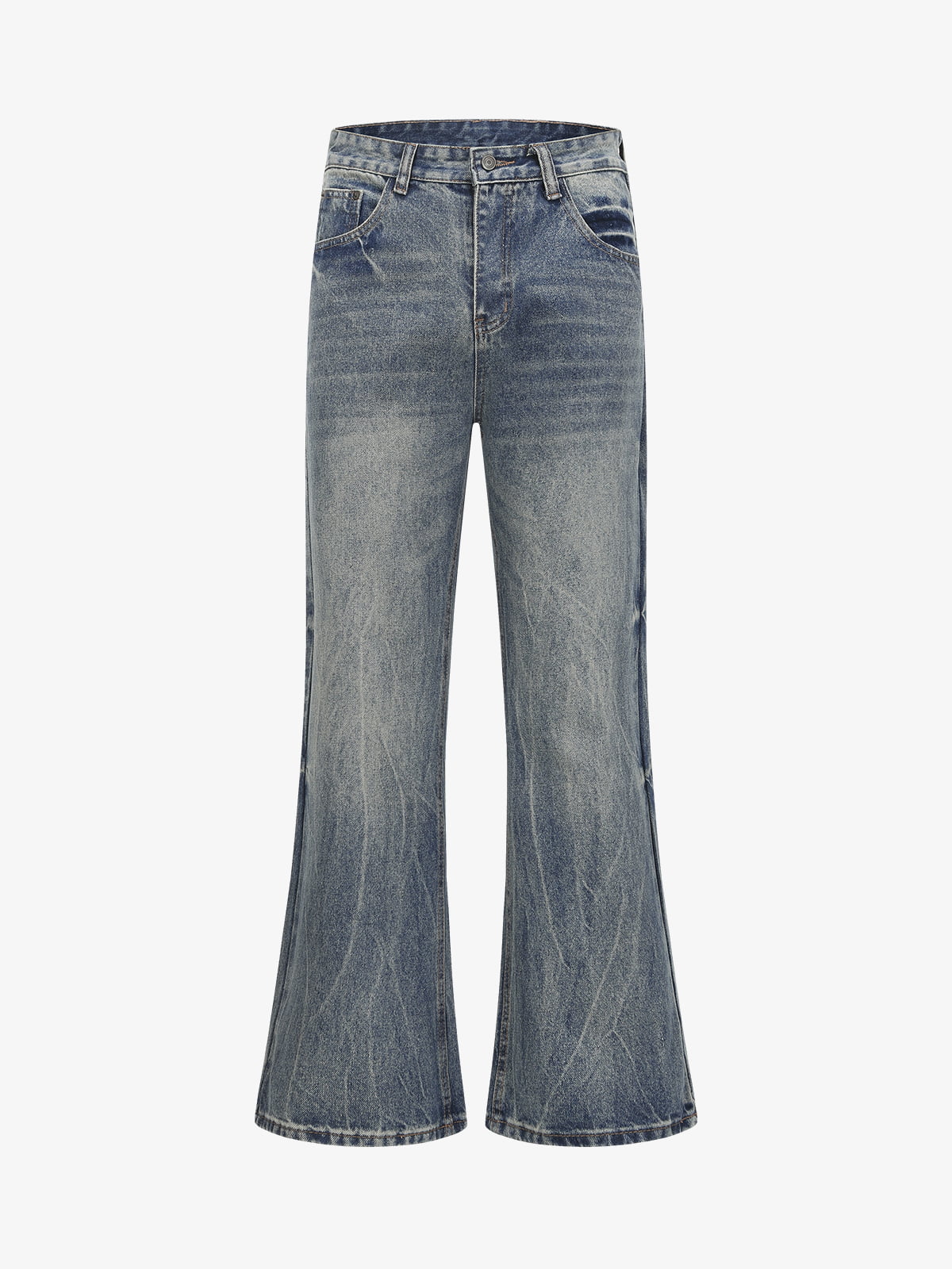Retro Washed Faded Flared Jeans; Blue / S, Blue / M, Blue / L, Blue / XL, Blue / 2XL