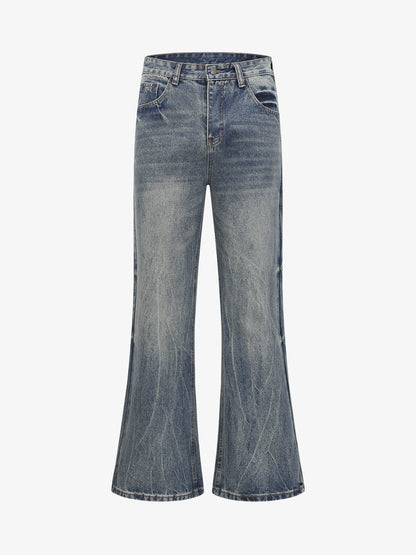 Retro Washed Faded Flared Jeans; Blue / S, Blue / M, Blue / L, Blue / XL, Blue / 2XL