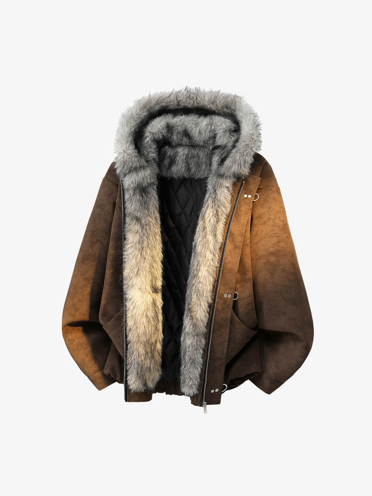 Faux-Fur Collar Aviation Buckle Jacket; Coffee / M, Coffee / L, Coffee / XL, Coffee / 2XL