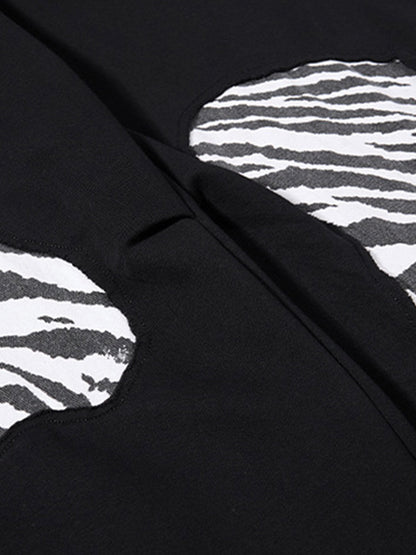 Zebra Patch Star Graphic Wide-Leg Sweatpants; Black / S, Black / M, Black / L, Black / XL