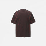 Back view of the red Grunge Ripped Holes T-Shirt in a gray background
