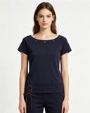 Lace-Up Detail Fitted Short Sleeve Top