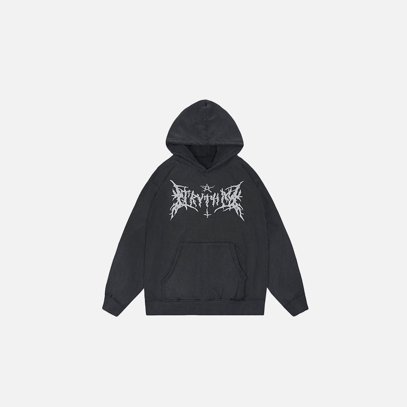 Front view of the black Cryptic Sprawl Hoodie in a gray background