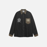 Vintage Embroidered Plaid Collar Long Sleeve Denim Shirt