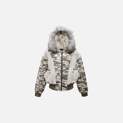 Winter Camouflage Fox Fur Collar Parkas Jacket