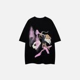 Front view of the black Abstract Angel Trumpet T-shirt in a gray background 