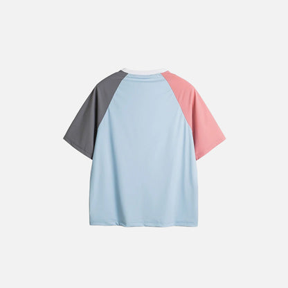 Back view of the blue Vintage Graphic T-shirt in a gray background
