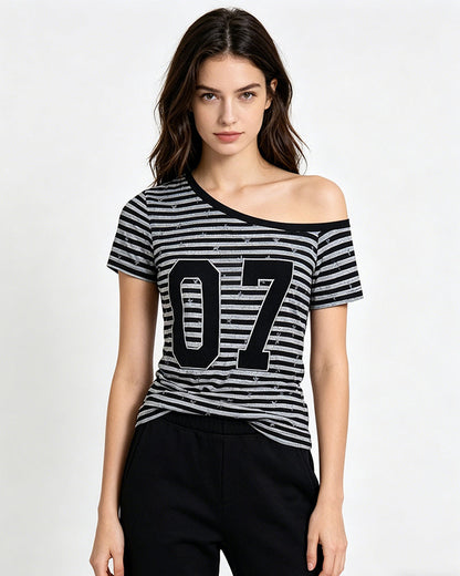 Vintage Striped Off-Shoulder Tee